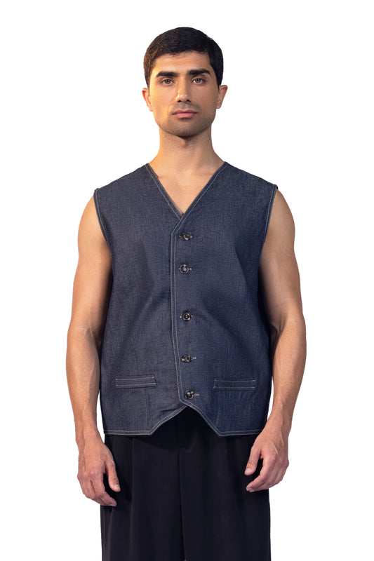 grey jeans vest